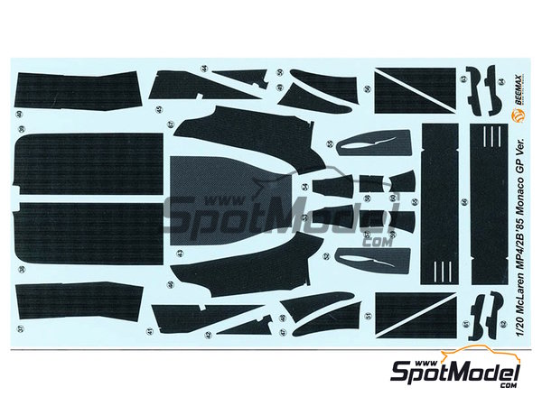 McLaren TAG Porsche MP4/2B. Detail up set in 1/20 scale manufactured by  Beemax Model Kits (ref. EX20001)